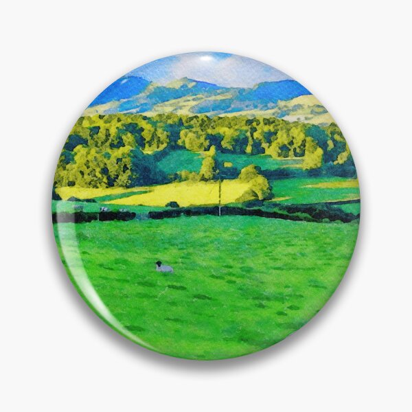 Item preview, Watercolor landscape of sheep grazing in Clwydian Range, Dee Valey, Wales designed and sold by GestaltImagery.