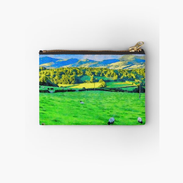 Item preview, Watercolor landscape of sheep grazing in Clwydian Range, Dee Valey, Wales designed and sold by GestaltImagery.