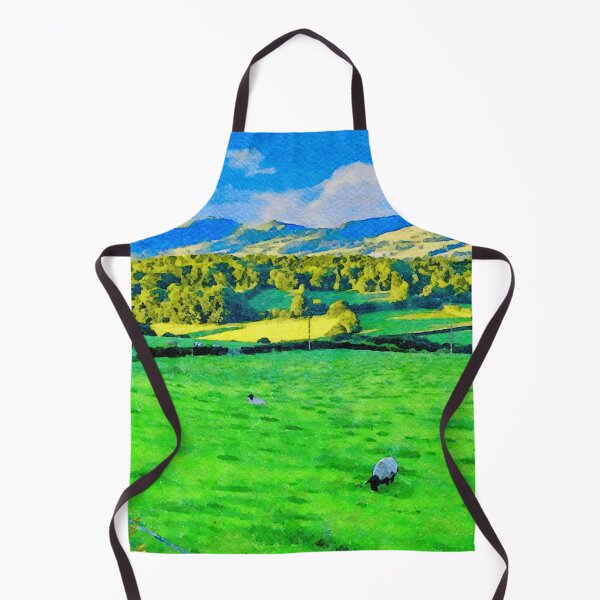 Item preview, Watercolor landscape of sheep grazing in Clwydian Range, Dee Valey, Wales designed and sold by GestaltImagery.