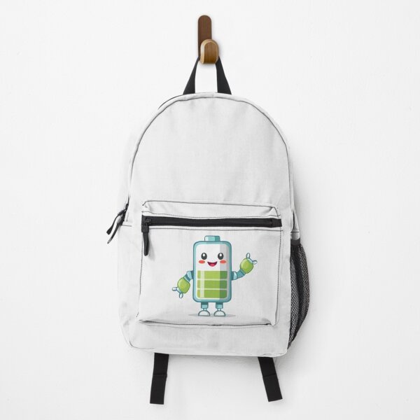 Item preview, A cute robot battery icon, smiling, with a tiny plug tail, showing a '100%' charge symbol. cartoon character T-shirt, Sticker designed and sold by Little KAIJU.