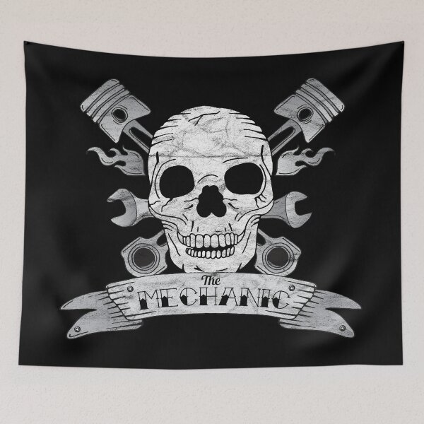 Item preview, Vintage Mechanic Skull and Crossed Pistons designed and sold by HotHibiscus.