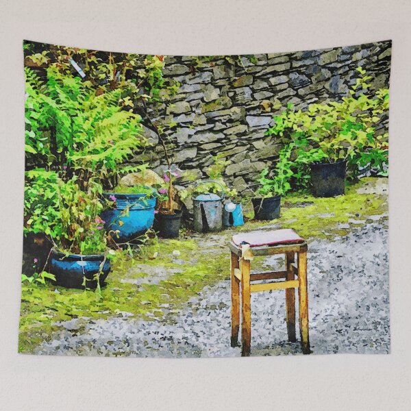 Item preview, Serene garden setting with vibrant watercolor details designed and sold by GestaltImagery.