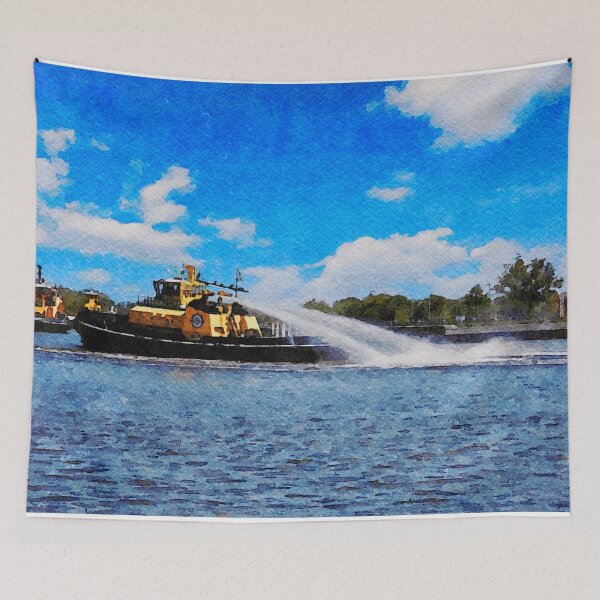 Item preview, Watercolor painting of a tugboat on the Savannah River in Georgia harbor designed and sold by GestaltImagery.