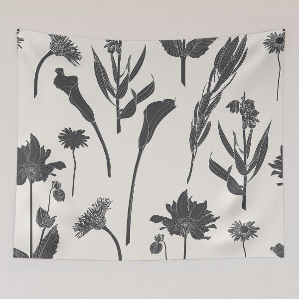 Item preview, Many kind of garden flowers. Detailed outline black white line sketch seamless pattern. designed and sold by MatyKotiv.