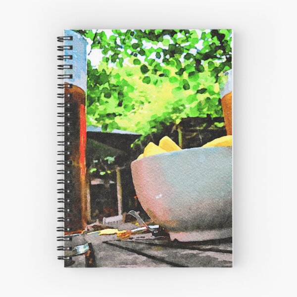 Item preview, Two glasses of beer and snacks on a wooden table outside designed and sold by GestaltImagery.