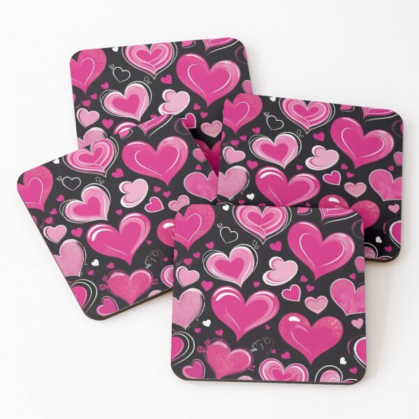 Item preview, valentines art pattern pink hearts on a black background,valentine hearts ,hearts pattern,Valentines Day Pattern,valentines background designed and sold by Expressions-Sel.