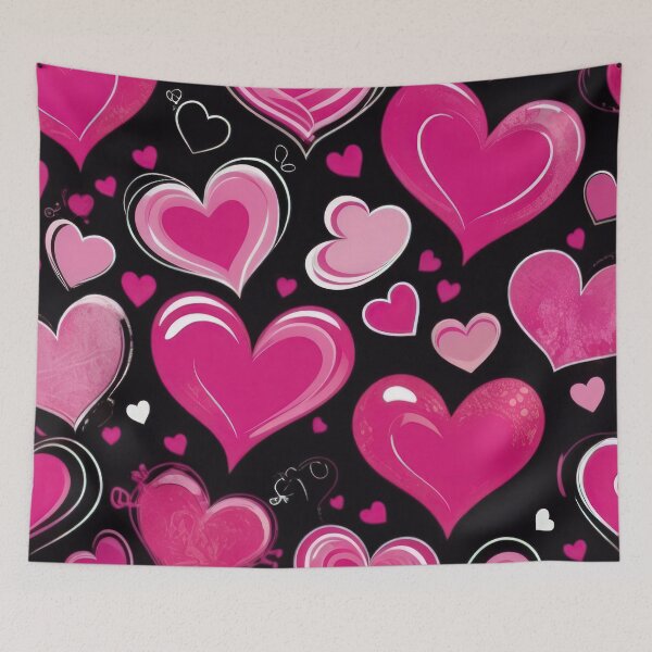 Item preview, valentines art pattern pink hearts on a black background,valentine hearts ,hearts pattern,Valentines Day Pattern,valentines background designed and sold by Expressions-Sel.