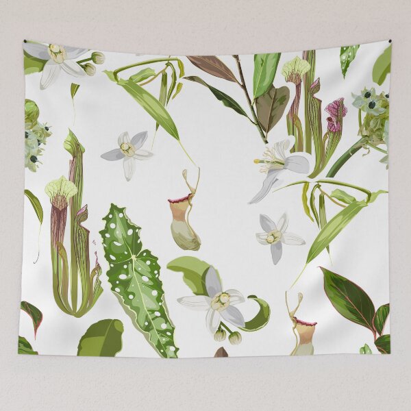 Item preview, Tropical seamless pattern. Summer print. Jungle rainforest. Sarracenia, genus of carnivorous plants. Monkey cups exotic plant. designed and sold by MatyKotiv.