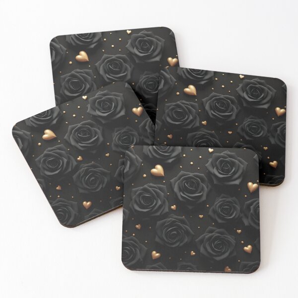 Item preview, valentines art pattern Black roses with golden hearts,valentine roses ,roses pattern,Valentines Day Pattern,valentines background designed and sold by Expressions-Sel.