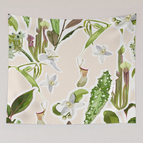Item preview, Tropical seamless pattern. Summer print. Jungle rainforest. Sarracenia, genus of carnivorous plants. Monkey cups exotic plant.  designed and sold by MatyKotiv.