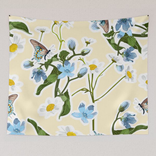 Item preview, Summer blue flowers, camomile and leaves, light background. Seamless pattern. Garden flowers. Summer beach floral design.  designed and sold by MatyKotiv.