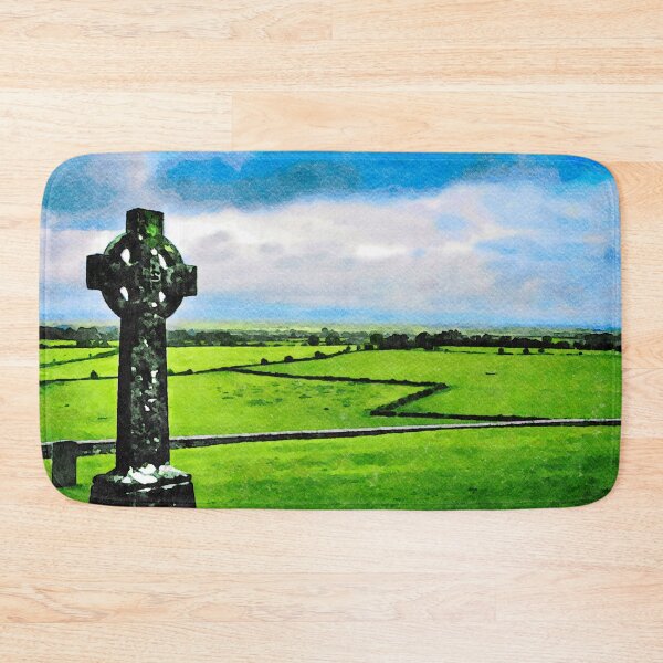 Item preview, Watercolor depiction of the scenic Rock of Cashel and Celtic cemetery cross designed and sold by GestaltImagery.