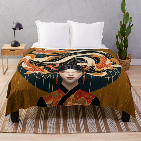 Item preview, Elegant Asian Art with Koi Fish and Ornate Hair Design designed and sold by Witsprings.