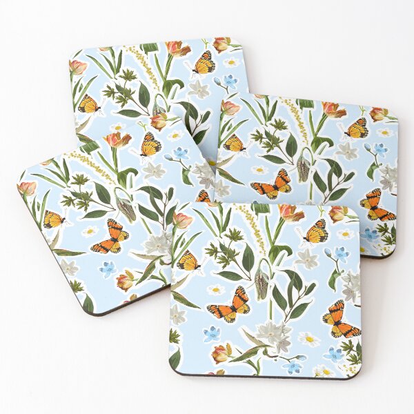 Item preview, Summer blue flowers, camomile, tulips and leaves, light background. Seamless pattern. Garden flowers. Summer beach floral design.  designed and sold by MatyKotiv.