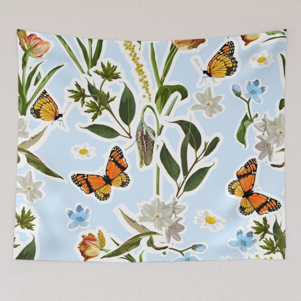 Item preview, Summer blue flowers, camomile, tulips and leaves, light background. Seamless pattern. Garden flowers. Summer beach floral design.  designed and sold by MatyKotiv.
