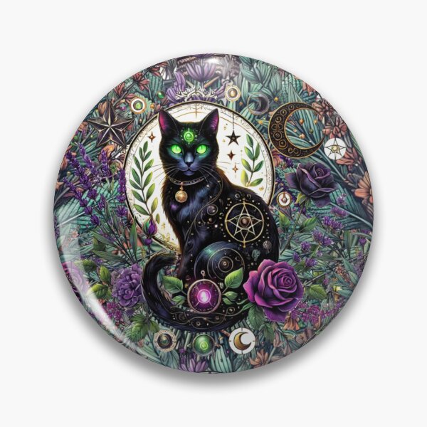 Aperçu de l'œuvre Motif de chat noir céleste mystique - Esthétique gothique sorcière créée et vendue par CritterManiaUK.