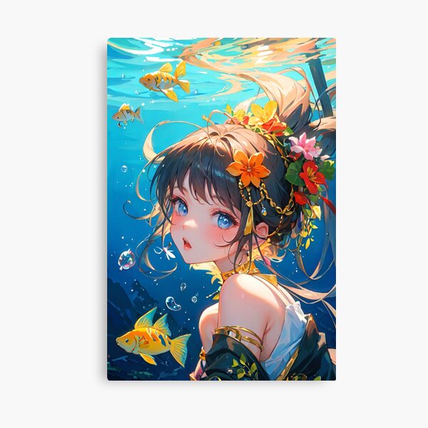 Artikel-Vorschau von Manga-Mädchen unter Wasser mit Fisch, designt und verkauft von TheArtistOf2022.