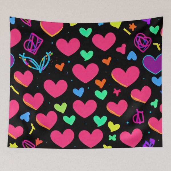 Item preview, valentines art pattern neon pink hearts on black background,valentine hearts,hearts pattern,Valentines Day Pattern,valentines background designed and sold by Expressions-Sel.