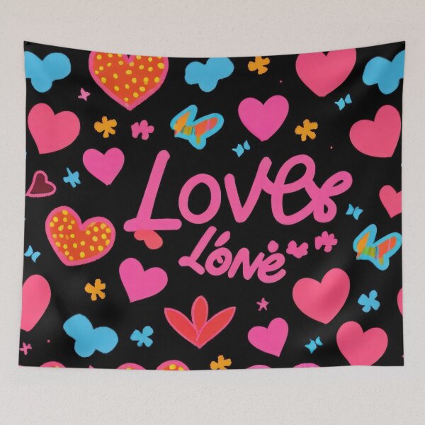 Item preview, valentines art pattern neon Colored hearts on black background,valentine hearts,hearts pattern,Valentines Day Pattern,valentines background designed and sold by Expressions-Sel.