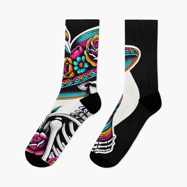 Item preview, Colorful Sugar Skull Skeleton with Floral Hat and Striped Cat | Dia de los Muertos Gothic Art designed and sold by DrawHandArt.
