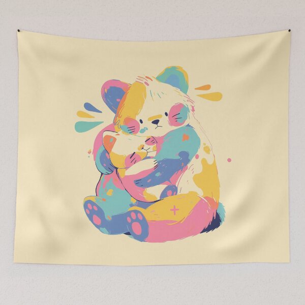 Item preview, Teddy bear and the cat hugging designed and sold by WoollenLlama.