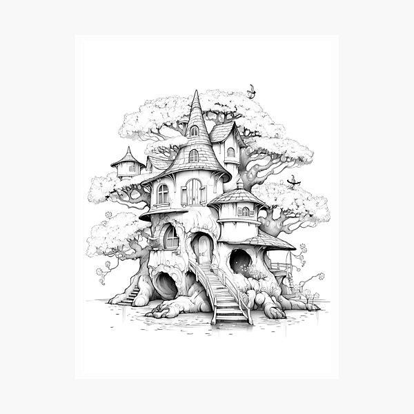 Item preview, TreeHouse #11 Coloring Page Pattern  designed and sold by DavidColoring.