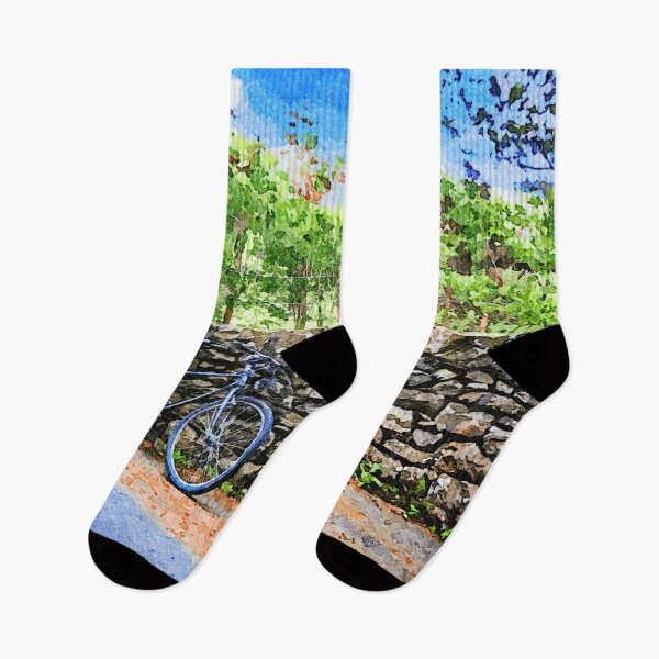 Item preview, Watercolor landscape of a bicycle on a stone wall in Lake District designed and sold by GestaltImagery.
