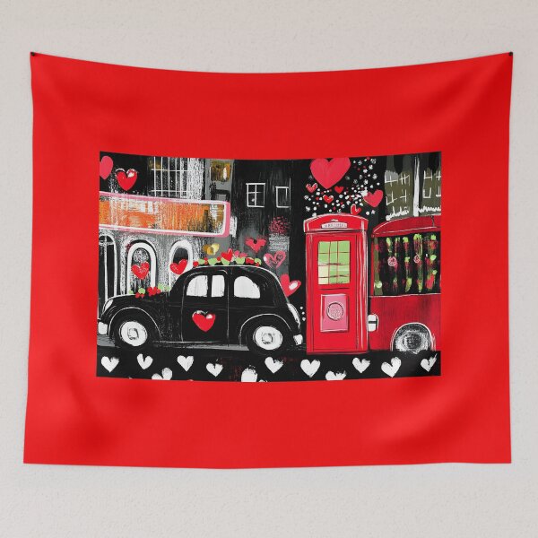 Item preview, Valentine in London - Vintage Charm with Floating Hearts and Iconic Landmarks Digital AI Art designed and sold by OlfactoART Studio.