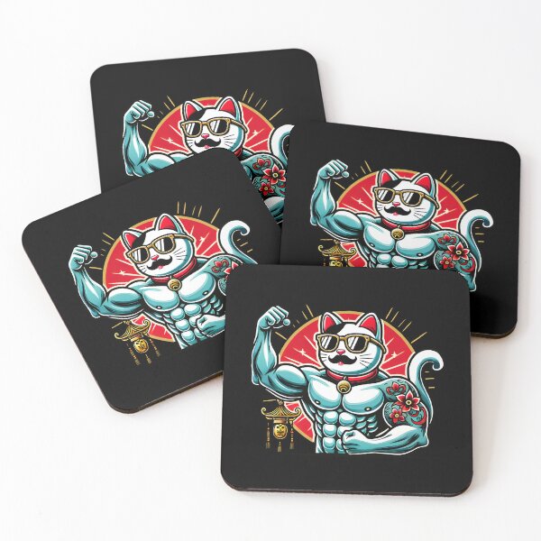 Item preview, Muscular Lucky Cat with Sunglasses and Tattoo | Cool Maneki Neko Gym Art designed and sold by DrawHandArt.