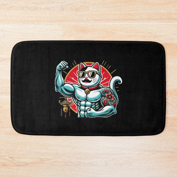 Item preview, Muscular Lucky Cat with Sunglasses and Tattoo | Cool Maneki Neko Gym Art designed and sold by DrawHandArt.