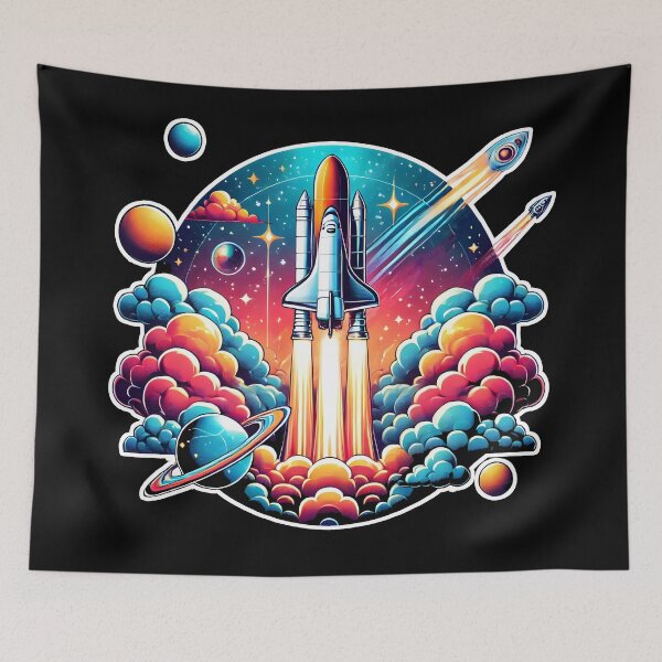 Item preview, Retro Space Shuttle Launch | Colorful Rocketship Sci-Fi Art for Space Lovers designed and sold by DrawHandArt.