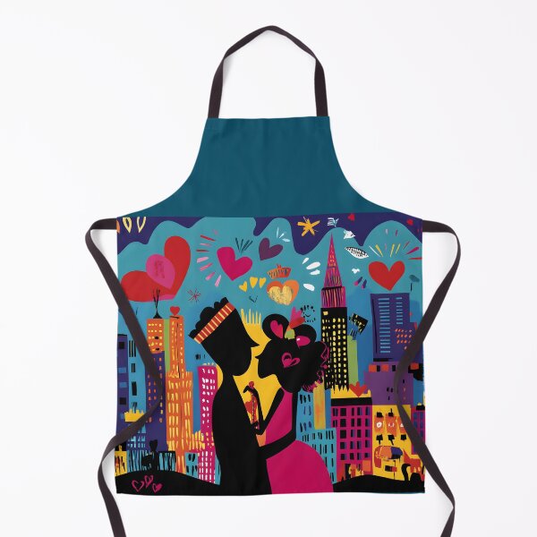 Item preview, Romantic Couple Silhouetted Against a Vibrant New York Skyline Filled with Floating Hearts designed and sold by OlfactoART Studio.