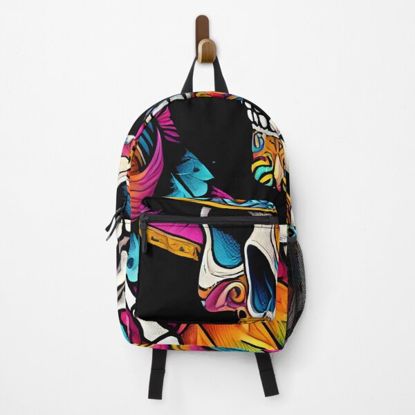 Item preview, Colorful Sugar Skull with Artistic Cat - Day of the Dead Aesthetic Print designed and sold by DrawHandArt.