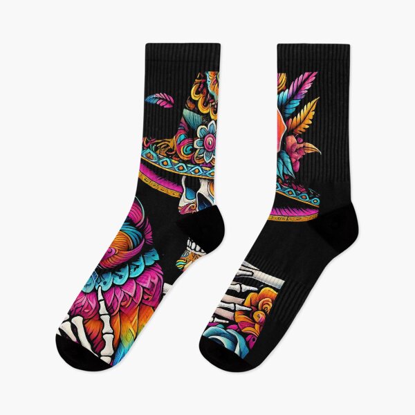 Item preview, Colorful Sugar Skull with Artistic Cat - Day of the Dead Aesthetic Print designed and sold by DrawHandArt.