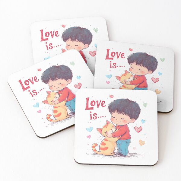 Item preview, Cute Boy Hugging Cat "Love Is..." Pastel Valentine's Clipart T-Shirt Print designed and sold by AnnDesignStudio.