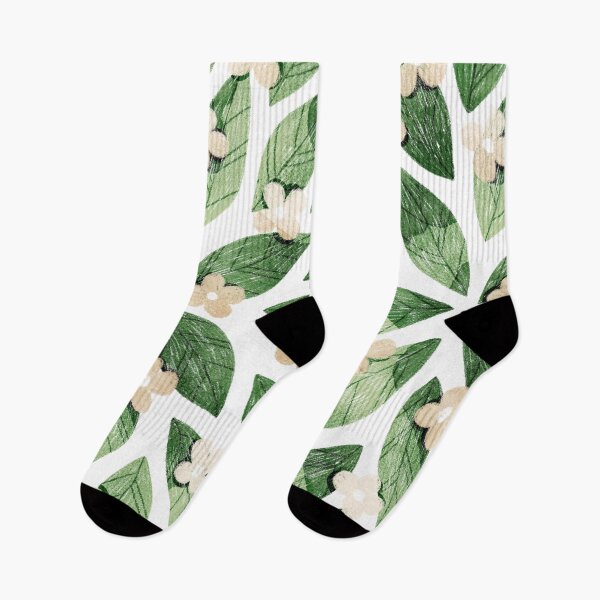 Item preview, Cute pale beige flowers and bold green bay leaves on white background. Botanical illustration. designed and sold by helga-wigandt.