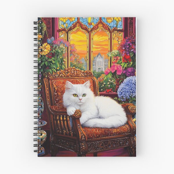 Item preview, Elegant White Cat in Luxurious Floral Setting – Vintage Art designed and sold by KuK Designs.