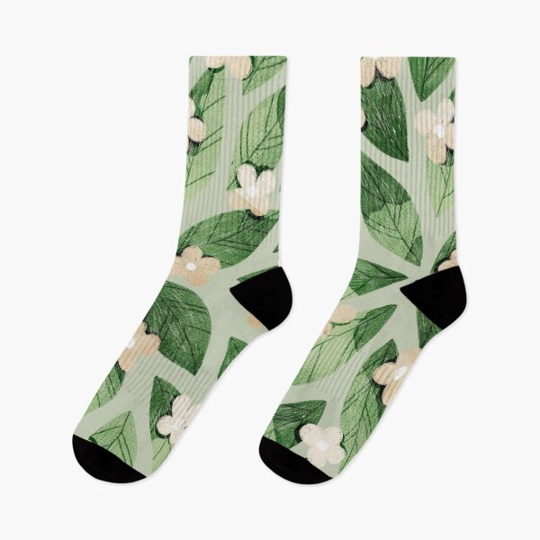 Item preview, Cute pale beige flowers and bold green bay leaves on pastel green background. Botanical illustration. designed and sold by helga-wigandt.