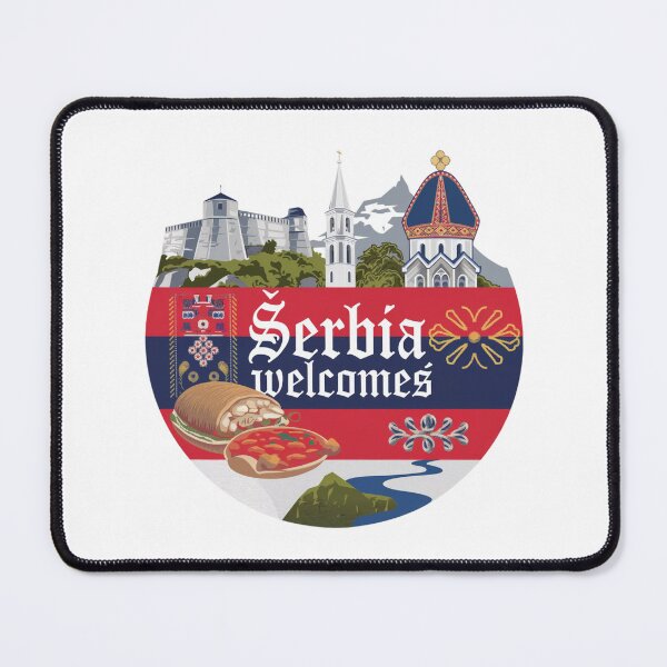 Item preview, Serbia Welcomes Flag Map Belgrade, Danube River, Sava River designed and sold by AnimalsDH305.