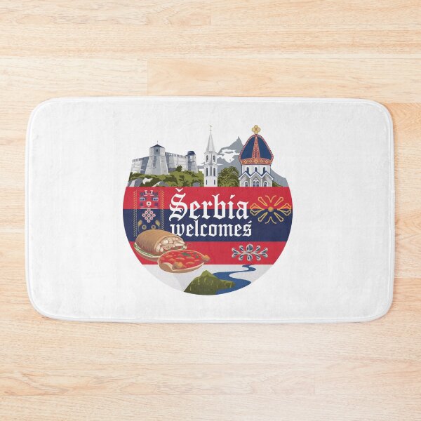 Item preview, Serbia Welcomes Flag Map Belgrade, Danube River, Sava River designed and sold by AnimalsDH305.