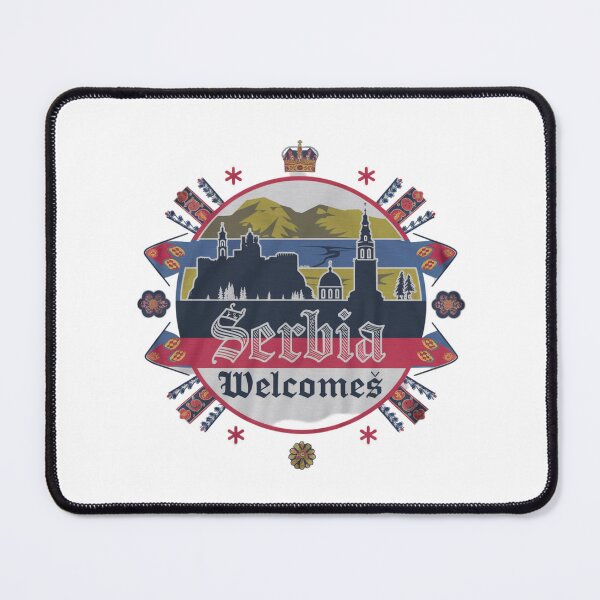 Item preview, Serbia Welcomes Flag Map Belgrade, Danube River, Sava River designed and sold by AnimalsDH305.