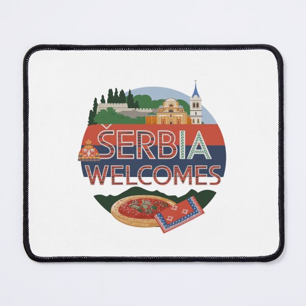 Item preview, Serbia Welcomes Flag Map Belgrade, Danube River, Sava River designed and sold by AnimalsDH305.