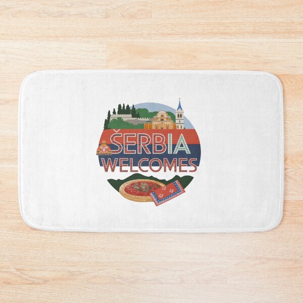 Item preview, Serbia Welcomes Flag Map Belgrade, Danube River, Sava River designed and sold by AnimalsDH305.