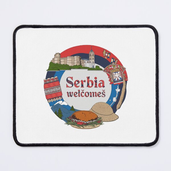 Item preview, Serbia Welcomes Flag Map Belgrade, Danube River, Sava River designed and sold by AnimalsDH305.