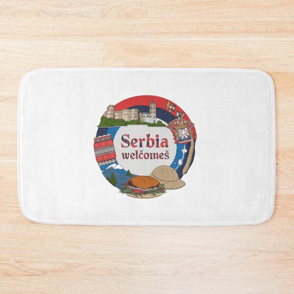Item preview, Serbia Welcomes Flag Map Belgrade, Danube River, Sava River designed and sold by AnimalsDH305.