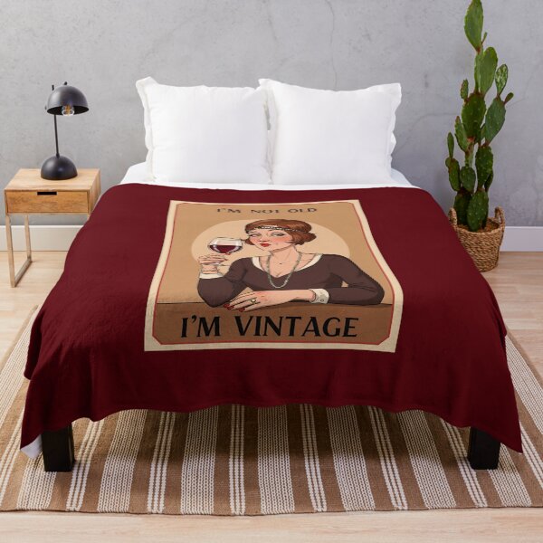 Item preview, I'm not old - I'm vintage! Woman with glass of wine in vintage, retro style 1920's art nouveau designed and sold by Dollycat Industries.