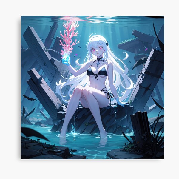Artikel-Vorschau von Manga-Mädchen unter Wasser sitzt auf Felsen, designt und verkauft von TheArtistOf2022.