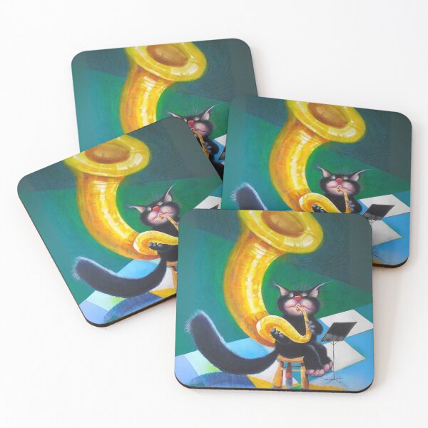 Item preview, Black Cat Playing Tuba - Colorful and Playful Art Print designed and sold by Psycho-Crazy.