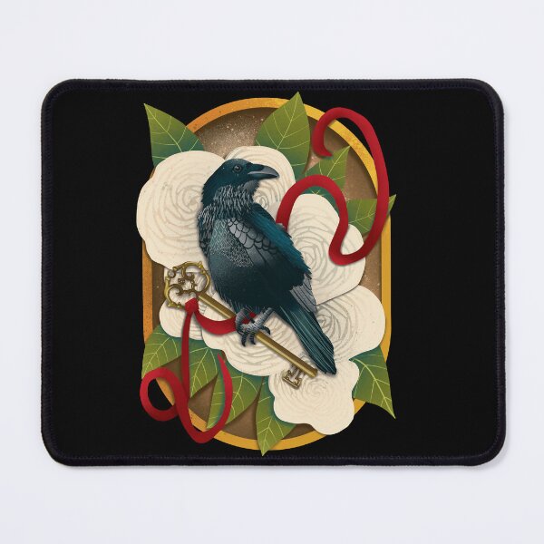 Item preview, Victorian Raven With Skeleton Key and Flowers Gold Frame Edition -- Mystical and Dark Gothic Cottagecore Art designed and sold by LemonwoodClock.