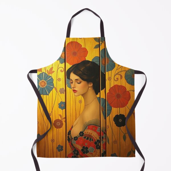 Artikelvorschau, Schöne braunhaarige Dame mit goldenem Hintergrund Illustration inspiriert von Gustav Klimt entworfen und verkauft von Vintage Designs +.